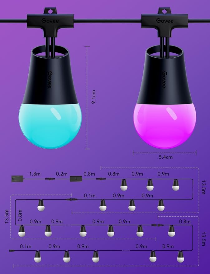 Govee Smart Outdoor String Lights 2, 144ft RGBIC Patio Lights with 45 Bulbs | Dimmable Warm White LED Bulbs, IP65 Waterproof, 47 Scene Modes for Backyard, Balcony, Work with Alexa, App Control - Image 8