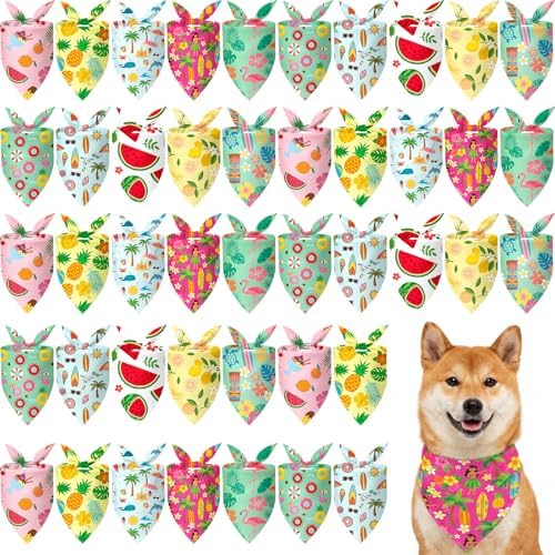 Weewooday 50 Pcs Summer Bandanas Bulk for Dogs Kerchief Bibs Scarves with Beach, Fruit, Hawaii Ice Cream Luau Aloha Pool for Small Medium Large Grooming Accessories(Summer, 25.6 x 17.7 x 17.7 Inch) by Weewooday