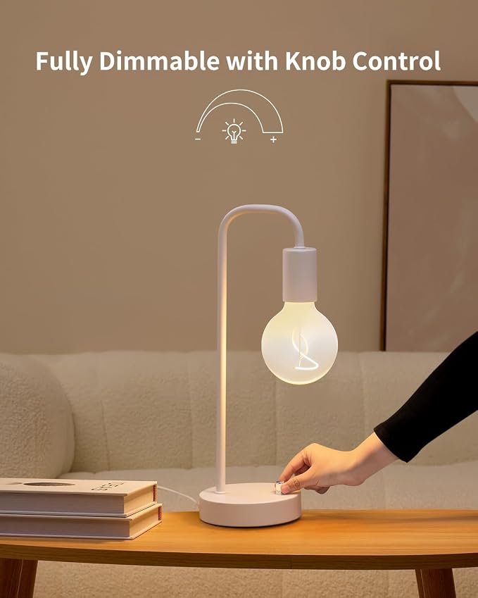 ONEWISH Industrial Small Table Lamp for Bedroom, Fully Dimmable Modern Beside Lamps with 2700K Warm Light Bulb for Kids Reading, White Nightstand Lamps for Living Room, Dorm,Home Office - Image 2
