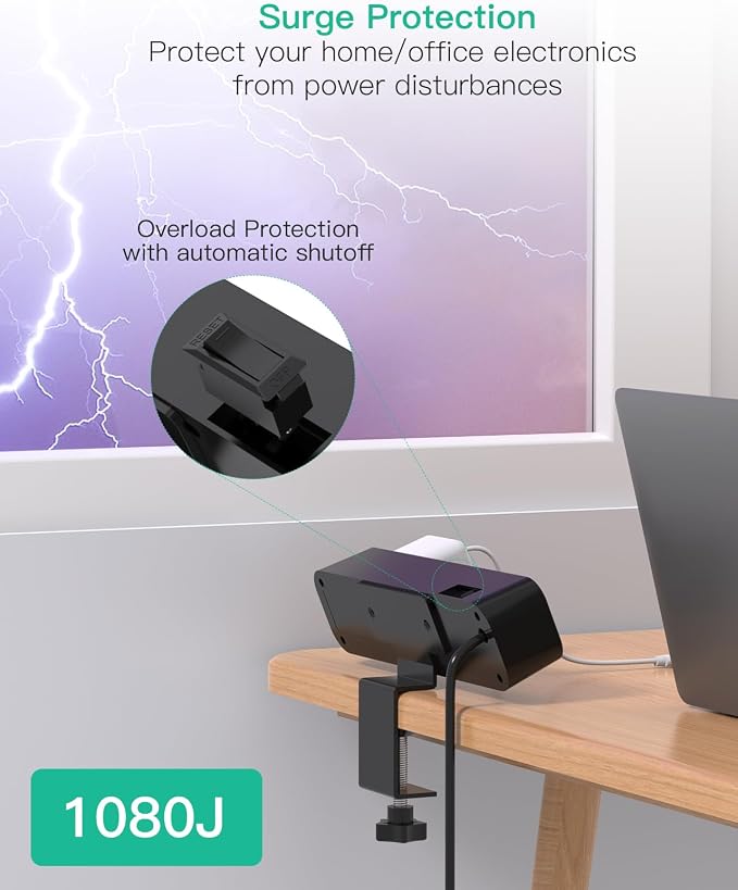 Mifaso PD30W Desk Clamp Power Strip, Surge Protector, Fast Charging Station | 4 Outlets, 4USB (2USBC), Desk Organizer Gaming Accessories Office Essentials, 5FT Cord, Fits 1.96" Tabletop Edge Shelf, Black - Image 7
