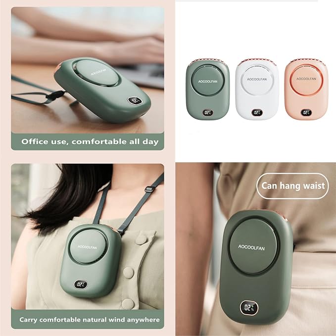 AOCOOLFAN Portable Neck Fan, Mini Small Personal Handheld Fan USB Rechargeable 3 Speed for Girls Boys Woman Eyelash Travel Home Office Outdoor (Green) - Image 5