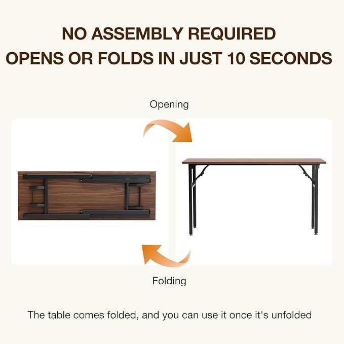 TEMI Long Computer Desk Folding Table - 55.1" Foldable Office Desk, No Assembly, Perfect Writing Table for Bedroom, Dorm, or Apartment, Portable Large Desk or Study Table with Compact Design, Walnut - Image 4