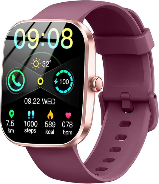 Smart Watch(Answer/Make Call), 1.91"HD Smartwatch for Men Women with Heart Rate/Sleep Monitor/Pedometer/Calories, 113+ Sports Fitness Watch Tracker, IP68 Waterproof Step Counter for Android iOS-Wine by Jugeman