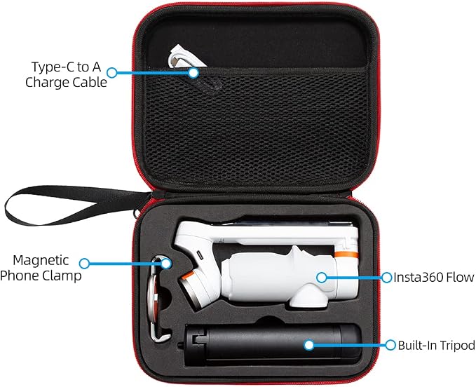 Carrying Case for Insta360 Flow,Compatible with Insta 360 Flow AI-Powered Smartphone Stabilizer (black&red zipper) - Image 4