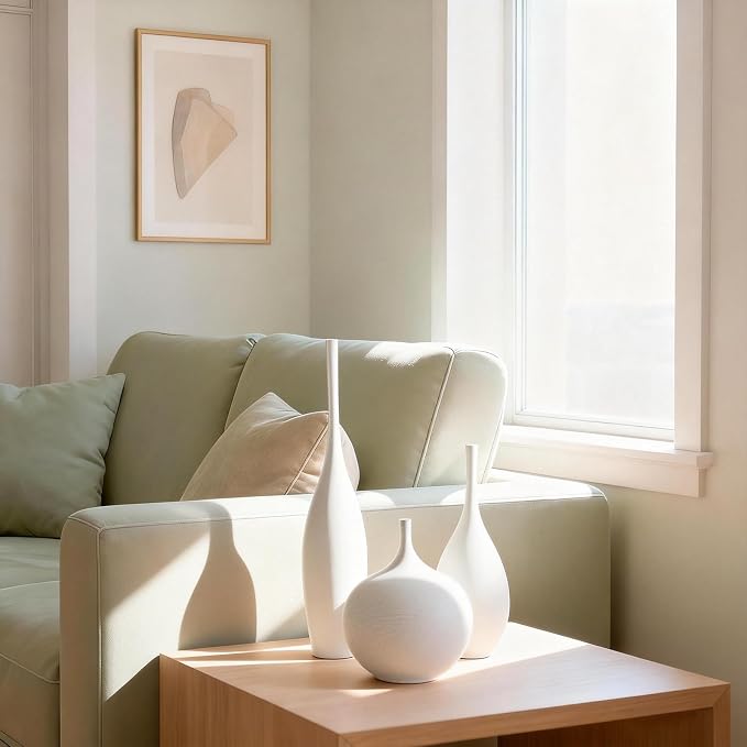 Relexome White Ceramic Vase Modern Boho Wabi-Sabi Flower Vase Set of 3 Decorative Aesthetic Vases for Centerpieces Pampas Matte Minimalist Vases for Living Room Table Shelf Home Decor Gift - Image 5