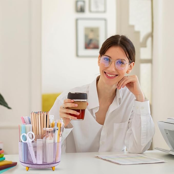 SKYDUE Rotating Pencil Pen Holder, Pen Organizer with 5 Slots - Aesthetic Desk Organizer and Accessories for School, Home, Office Supplies - Image 7