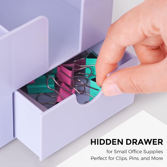 SKYDUE Small Desk Organizer with Drawer | 3 Compartments, Desk Pen Holder, For Home, School, Classroom & Office - Image 3