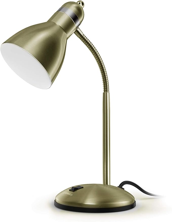 LEPOWER Metal Desk Lamp, Adjustable GooseNeck Reading Light for Bedroom | Compact & Sturdy, Space-Saving for Bedside & Dorm, E26 Table Lamp, Eye-Caring, Ideal for Study, Office, Back to School by LEPOWER