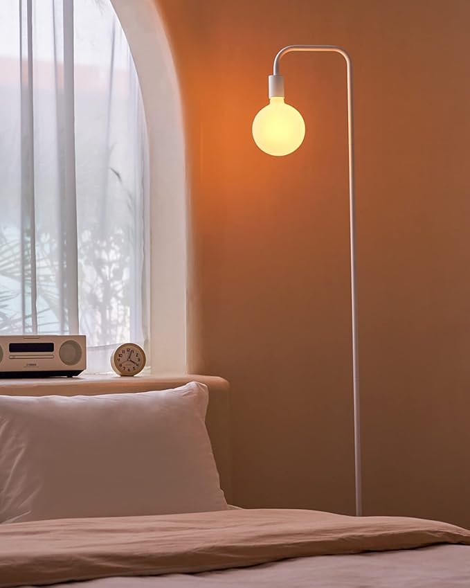 ONEWISH Floor Lamp for Living Room - Minimalist Standing Lamp with Modern LED Bulb, White Frosted Globe Glass 6", 1800K Warm Ambiant Lighting Decorative Tall Lamp for Bedroom Dorm - Image 7
