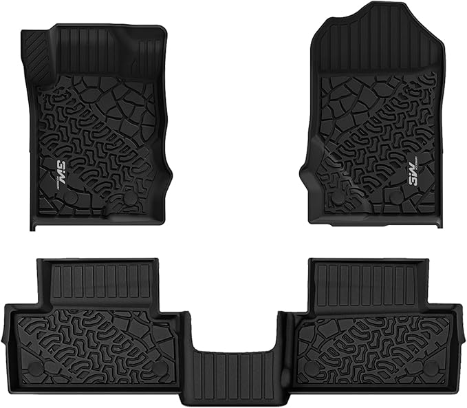3W Floor Mats Fit for 2021-2025 2026 Ford Bronco 2 Door All Weather TPE Car Accessories Custom Fit Floor Liner 1st and 2nd Row Car Mats, Black (Not for Bronco Sport & Rubberized Floor) by 3W