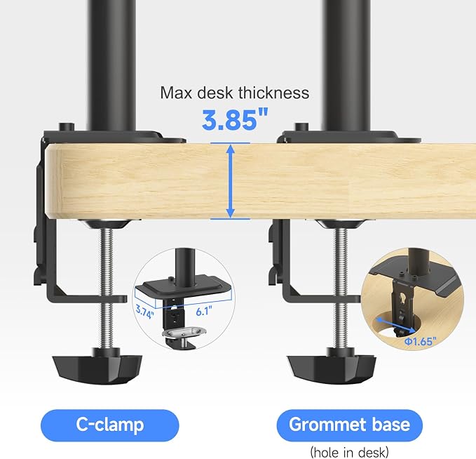 Suptek Dual LED LCD Monitor Stand up Desk Mount for 2 / Two Screens up to 32 inch Extra Tall 31.5" Pole Heavy Duty Fully Adjustable Stand Vertical Array (MD6802) - Image 6