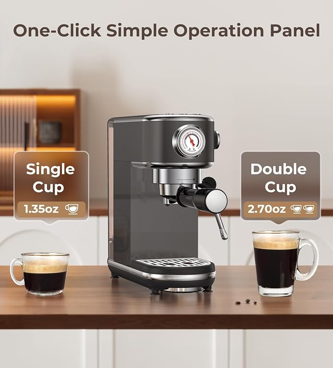 atatix 20 Bar Espresso Machine with Milk Frother, Compact Espresso Maker | Stainless Steel Coffee Machine with Precise Temp Control, 44oz Removable Water Tank for Latte, Cappuccino, Dark Grey - Image 3