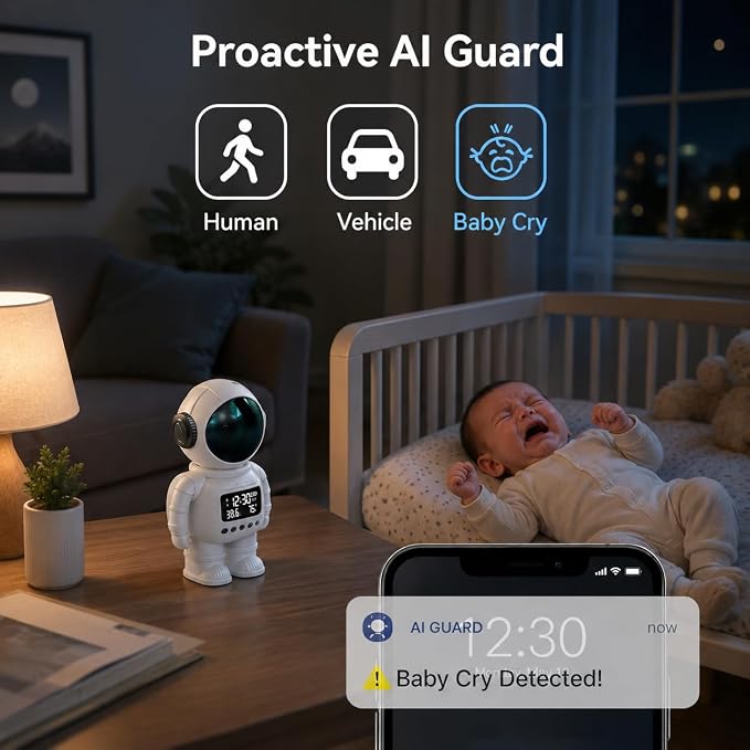 DYPCO 2K Clock Camera for Home Security, Smart Alarm Clock Camera with 2.4G/5G WiFi, Indoor Camera with Phone App, AI Motion Detection, Color Night Vision, Two-Way Audio, Cloud & SD Storage - Image 8