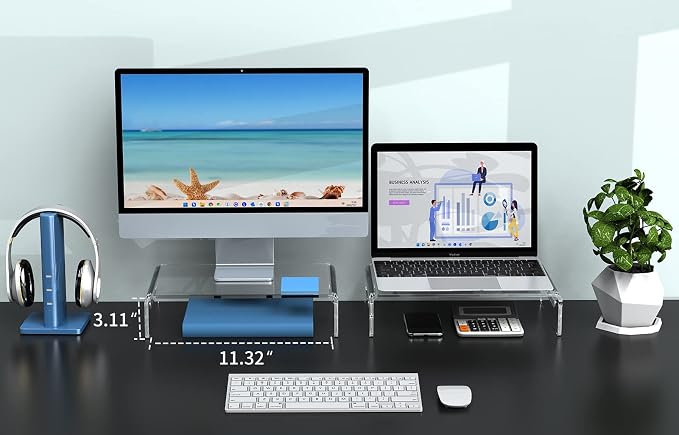 Zimilar 2 Pack Monitor Stand Riser, Acrylic Monitor Stand for Computer, Laptop, Printer, Notebook, Premium Clear Laptop Stand Acrylic Monitor Riser for Home Office, Monitor Stands for 2 Monitors | Laptop, Printer, Notebook, Premium Clear Laptop Stand A... - Image 4