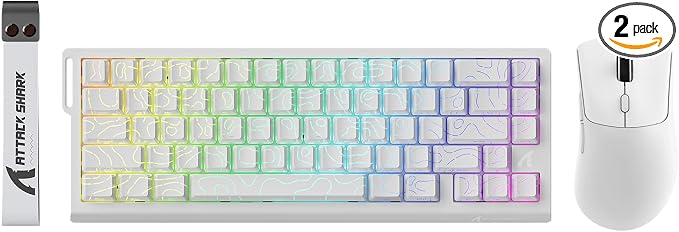ATTACK SHARK X68HE 60% Wired RT 8K Keyboard+Wireless R1 Mouse-White Contour | Adjustable Actuation,Hall Effect Mechanical Magnetic Switch,Coiled Cable,USB C/2.4Ghz/BT Ultralight 18K DPI Mice for PC Gamer by ATTACKSHARK