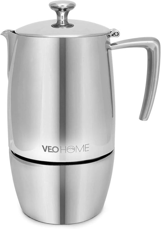 VeoHome Stovetop Espresso Coffee Maker - 10 Cups 500ml Multi-Stove Stainless Steel Induction Moka Pot - Unbreakable and Dishwasher-Safe Italian Style Caffe Machine by VeoHome