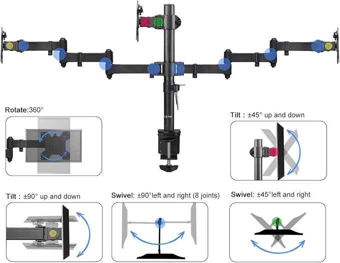 Suptek Triple LED LCD Monitor Desk Mount Heavy Duty Fully Adjustable Stand for 3 / Three Screens up to 27 inch (MD6463) - Image 3