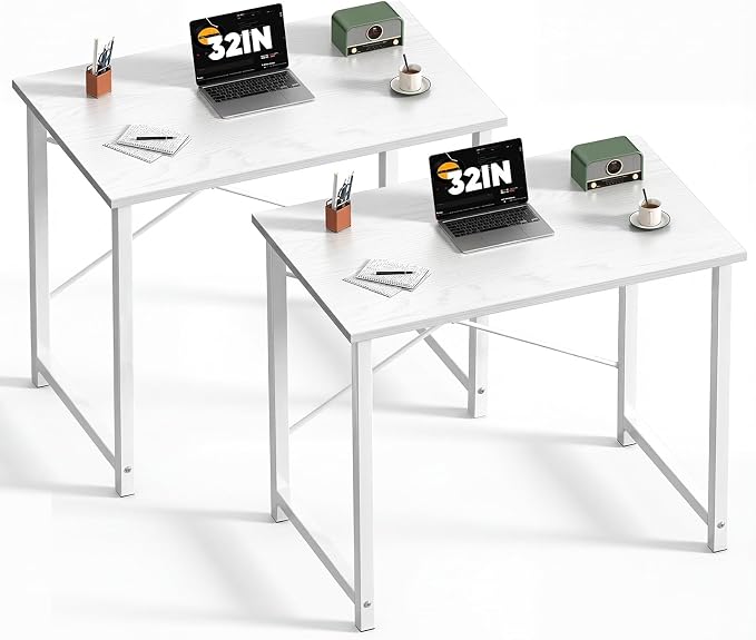 Sweetcrispy 32-Inch Small Computer Desk for Bedroom, White, 2 Pack | Gaming Writing Work and Study Desk for Home Office, Sturdy Metal Frame and Compact Modern Design with X-Shaped. by Sweetcrispy