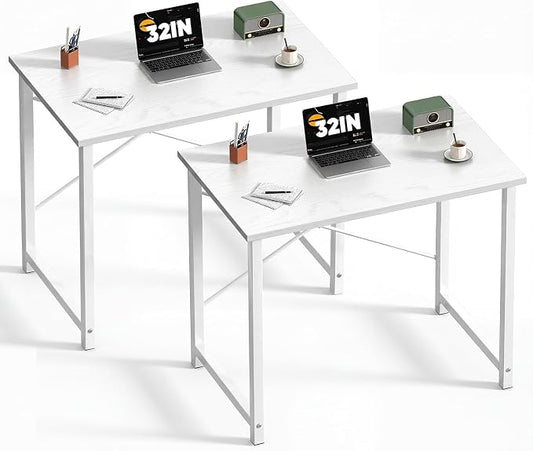 Sweetcrispy 32-Inch Small Computer Desk for Bedroom, White, 2 Pack | Gaming Writing Work and Study Desk for Home Office, Sturdy Metal Frame and Compact Modern Design with X-Shaped. by Sweetcrispy