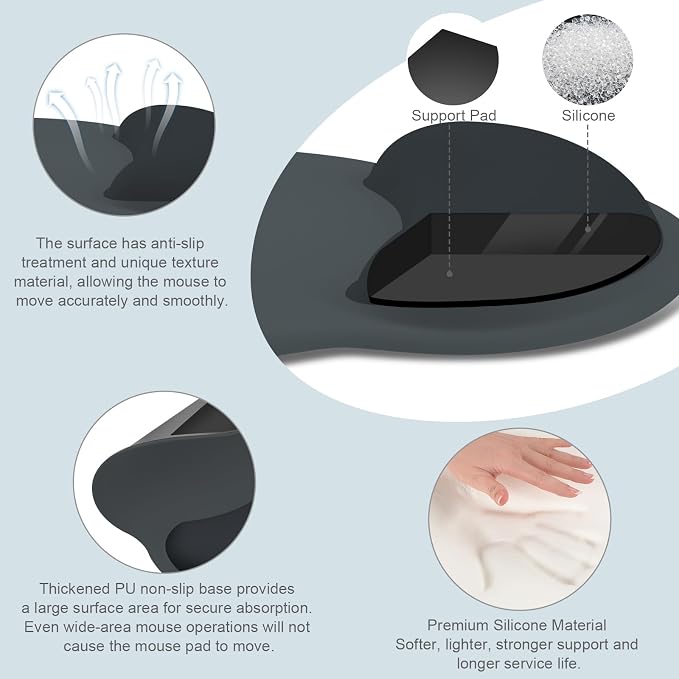 MOSISO Wrist Rest Support for Mouse Pad&Keyboard Set, Slate Gray | Circle Curved Ergonomic Mousepad Non-Slip Base Home/Office Pain Relief&Easy Typing Pad with Soft Cloth&Silicone Lining - Image 2