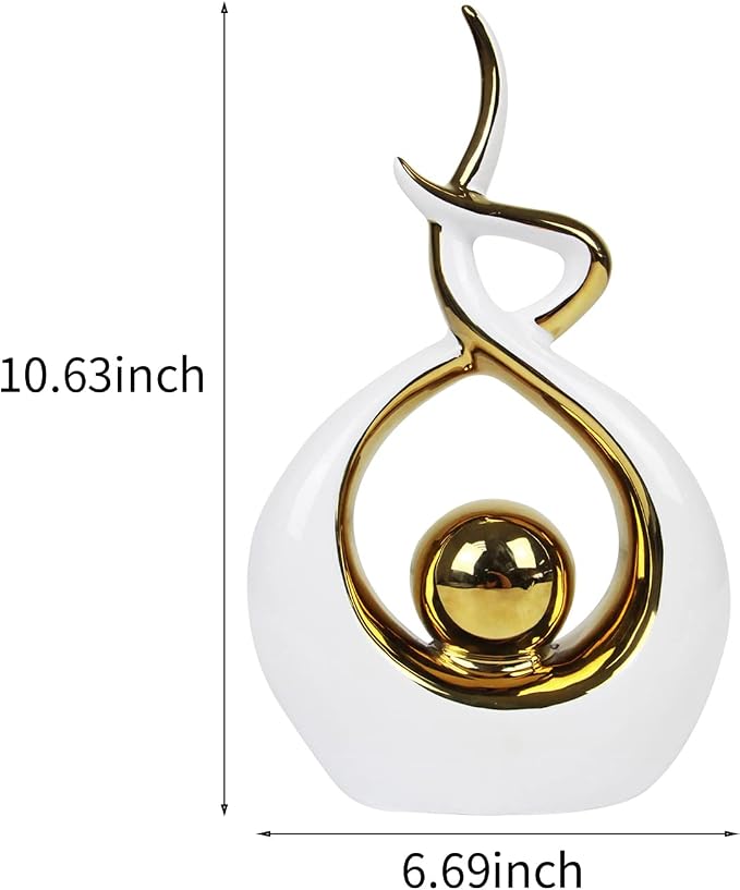 Norrclp Home Decor Modern Abstract Art Ceramic Statue Table Decorations for Dining Room Living Room Office Centerpiece (White and Gold, Small) - Image 7