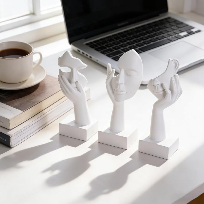 3 Pcs Thinker Small Statue Set - White Art Abstract Home Accent Figurines for Decor Woman Apartment Bookshelf Floating Shelf Coffee Table Office Desk Bathroom Counter Decor (3 Pcs White, 6") - Image 8