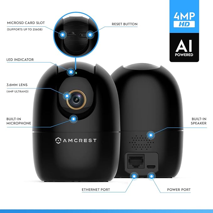 Amcrest 4MP WiFi Camera Indoor, Dog Camera, Sound & Baby Monitor, Human & Pet Detection, Motion-Tracking, w/ 2-Way Audio, Pan/Tilt Wireless IP Camera, Night Vision, Smart Home ASH41-B - Image 8