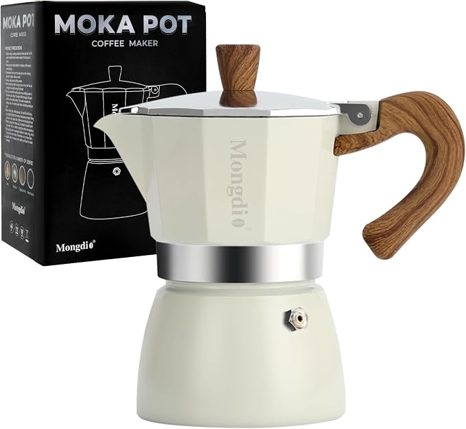 Mongdio Stovetop Espresso Maker Moka Pot, Cuban Coffee Maker Stove top coffee maker Moka Italian Espresso Greca Coffee Maker Brewer Percolator, 3 Espresso Cups, 5 oz - White by Mongdio