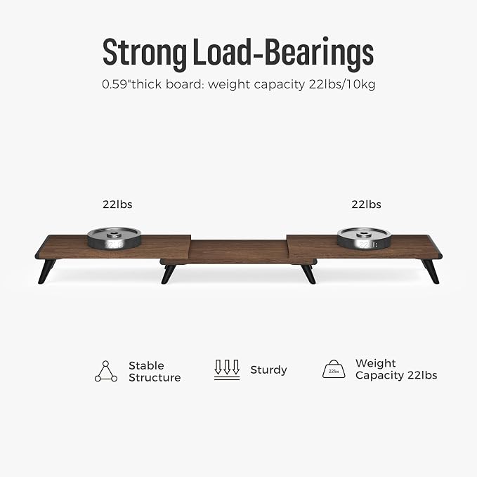 loukin Dual Monitor Stand Riser for Desk, 43.6"*8.2"*3.2" Large Computer Stand for 2 Monitors, Laptop, Printer, Length and Angle Adjustable Computer Shelf, Home Office,Max 43.6" Length(Brown) - Image 3