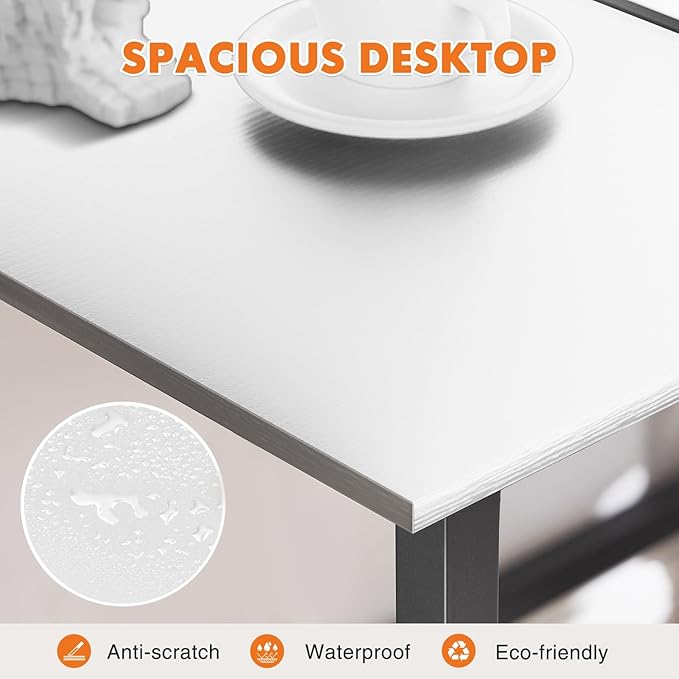Sweetcrispy 32-Inch Small Computer Desk for Bedroom, Modern White | Gaming Writing Work and Study Desk for Home Office, Sturdy Metal Frame and Compact Modern Design with X-Shaped - Image 4