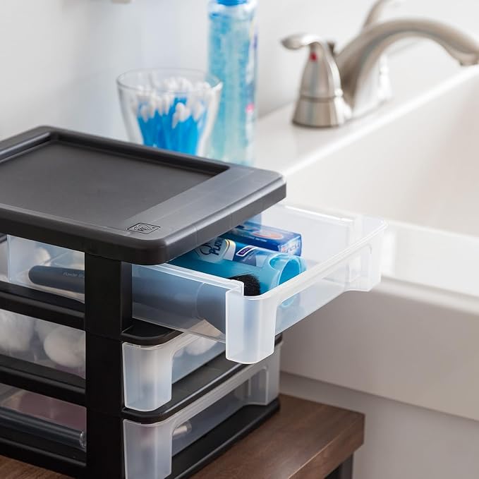 IRIS USA 4-Pack, 3-Drawer Small Plastic Stacking Desktop Organizer, Black | Organize office supplies, stationery, makeup, craft materials and everyday essentials for neat desktop storage - Image 6