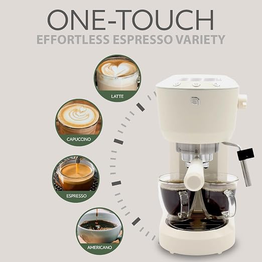 WILLOW Eco Series Espresso Machine with Milk Frother & Built-In Tamper, 15 Bar Coffee Maker with Hot Water Dispenser, 40oz Tank for Cappuccino & Latte - CREAM WHITE - Image 3