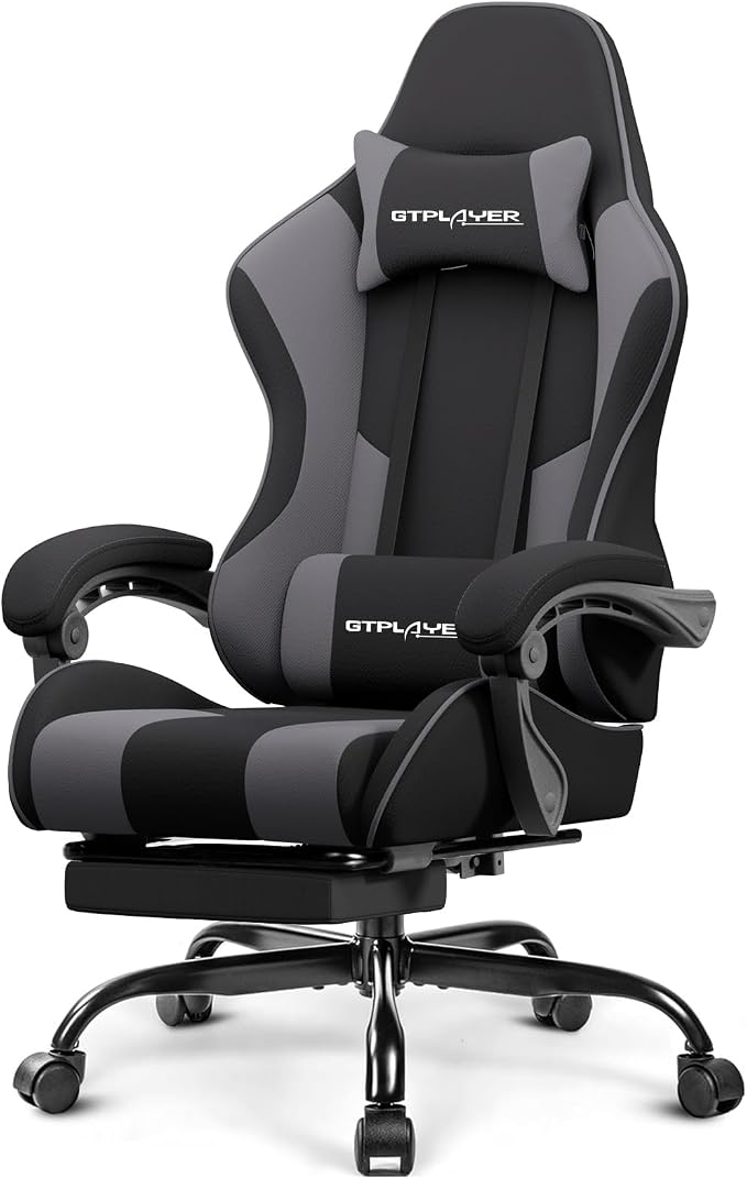 GTPLAYER Gaming Chair, Computer Chair with Footrest and Lumbar Support, Height Adjustable Game Chair with 360°-Swivel Seat and Headrest and for Office or Gaming (Darkgray, Fabric) by GTPLAYER