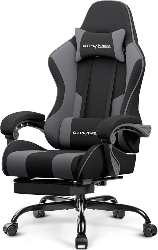 GTPLAYER Gaming Chair, Computer Chair with Footrest and Lumbar Support, Height Adjustable Game Chair with 360°-Swivel Seat and Headrest and for Office or Gaming (Darkgray, Fabric) by GTPLAYER