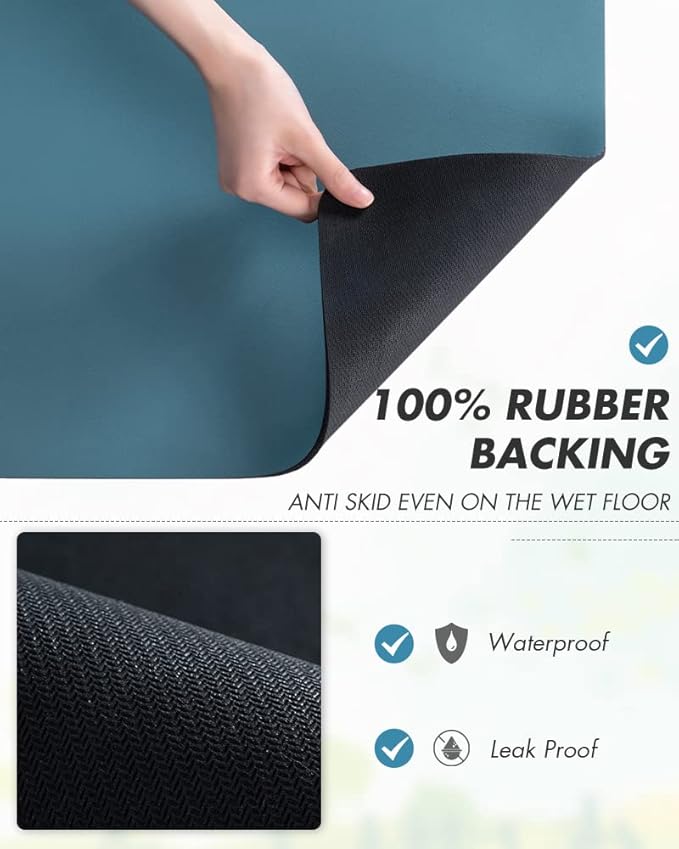 AMOAMI-Coffee Mat Hide Stain Rubber Backed Absorbent Dish Drying Mat for Kitchen Counter-Coffee Bar Accessories Fit Under Maker Machine Pot Espresso Machine Dish Rack Blue - Image 5