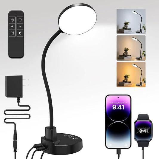 15W LED Desk Lamp with USB Charging Ports, [Button & Remote Control] Dimmable Table Lamp with 3 Color Modes, 5 Brightness Levels, 4 Timers, Flexible Reading Light for Home Office, Bedroom, Kids Study by Unknown