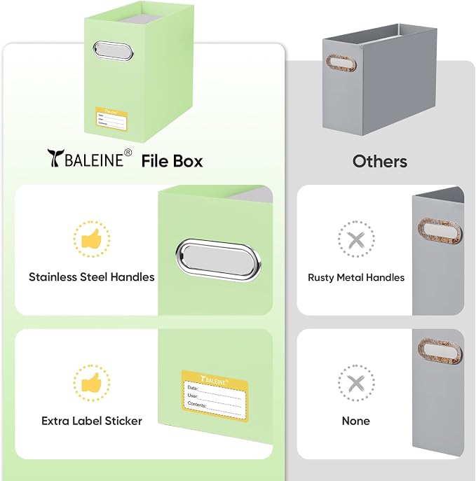 BALEINE File Organizer Box, Cardboard File Folder Organizer with Handle for Letter Size, Portable Collapsible Hanging Filing Box for Home Office Document Storage (4 Pack, Green) - Image 5