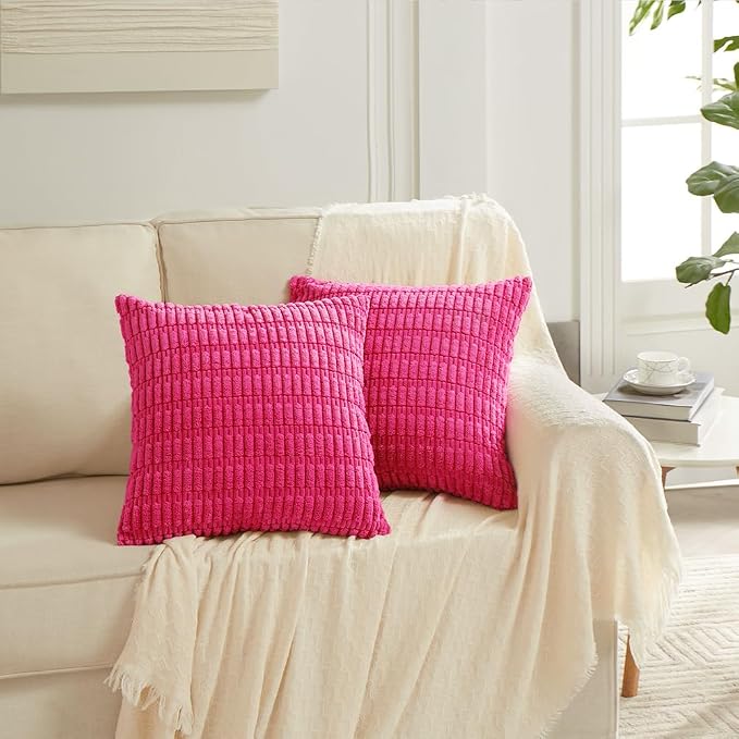 Fancy Homi 4 Packs Decorative Throw Pillow Covers for Living Room Couch Bed, Modern Farmhouse Boho Home Décor Accent Cushion Case, 18" x 18", Hot Pink - Image 6