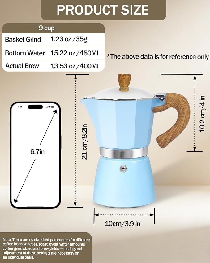 Coffee Maker Stovetop Espresso Maker 9 Cup Aluminum Moka Pot Percolator 15oz 450ml Easy Brewing for Electric Ceramic Stoves Home Camping Italian Cuban Café Classic Blue - Image 2
