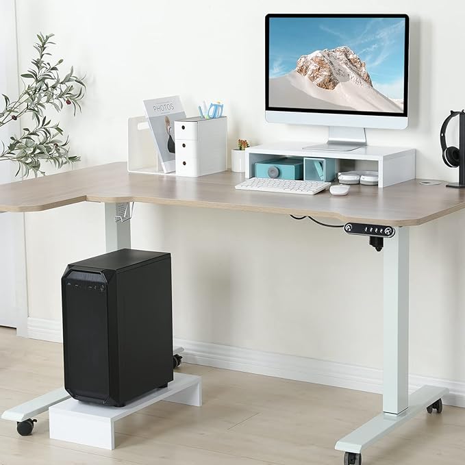 TEAMIX 2 Pack White Monitor Stand Riser - 20 inch, Wooden Desktop Stand for PC/TV/Laptop/Printer, Monitor Riser with Storage, Computer Stand with Keyboard Organizer - Image 6