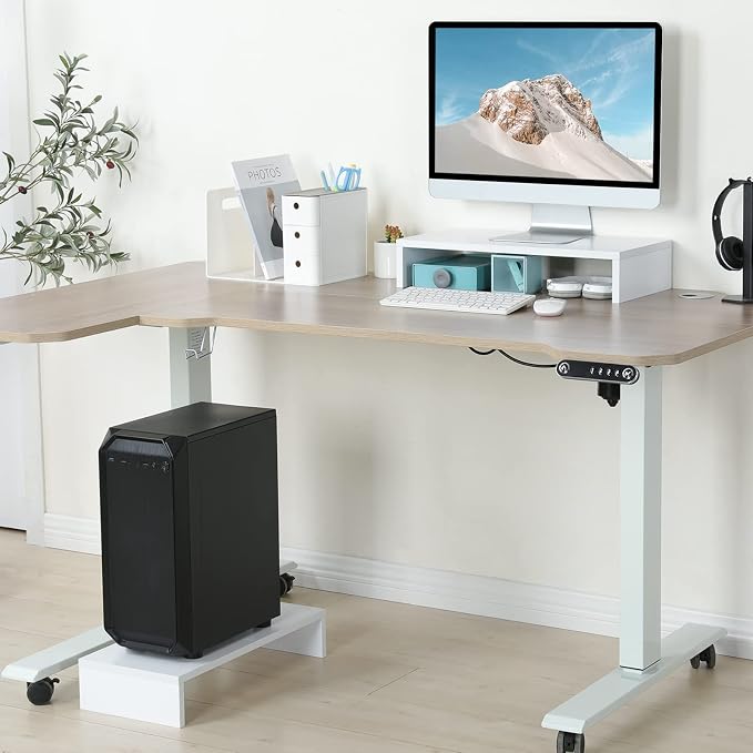 TEAMIX 20 inch White Monitor Stand Riser, Wood Desktop Stand for PC/TV/Laptop/Printer, White Monitor Riser with Storage, Computer Stand with Keyboard Organizer - Image 4