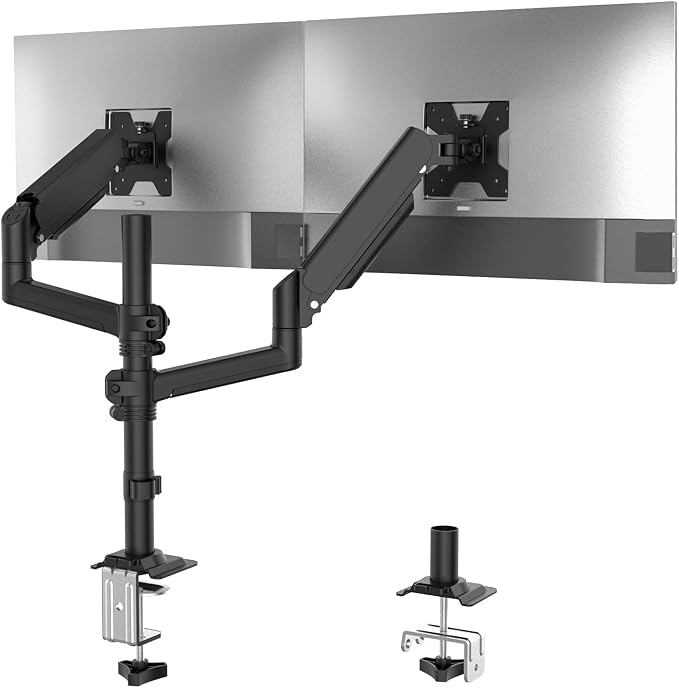 WALI Dual Monitor Mount, 13-33 Inch Adjustable Dual Monitor Arm for Desk Holds Max 19.8 lbs Screens, Swivel Vesa Bracket with C Clamp, Grommet Mounting, Monitor Arms for 2 Monitors (GSDM002) by WALI