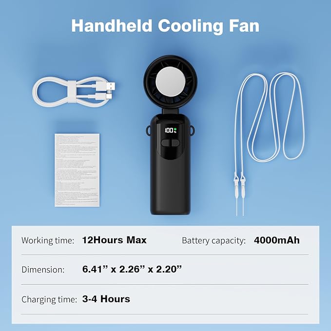 Morelax Handheld Portable Turbo Fan with Ice Cooler,Cooling Plate with 1 Second Cooling Sensation,Speed (1-100) Rechargeable Personal Fan,Neck/Tabletop, Hand Held/desktop,Small Portable Travel Fan - Image 8