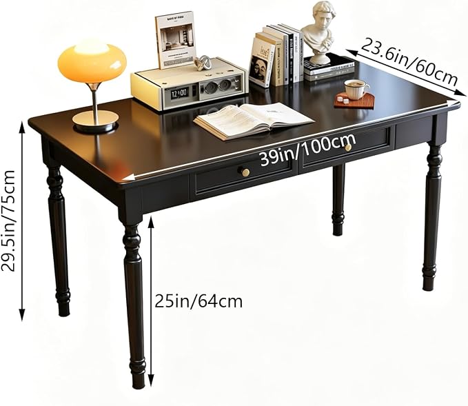 Solid Wooden Desk with Drawers, Small Writing Desk with Drawers for Computer, PC Desk for Work, Study or Gaming, Easy to Assemble (Walnut-B, 39in) - Image 2