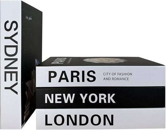 PROBENEX 4 Pcs Decorative Books | Faux Travel Coffee Table & Shelf Decor | Worldly Eclectic Look for Living Room, Office and Entryway - Not Real, Tool-Free 2-Min Setup by PROBENEX-Elevateyourhomedecor