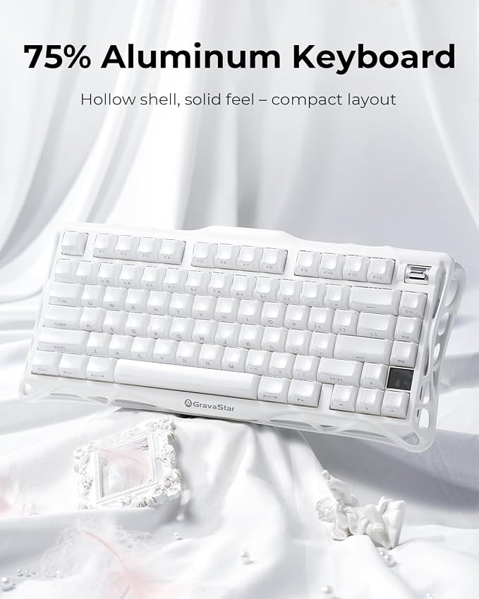 GravaStar Mercury K1 75% Wireless Mechanical Gaming Keyboard RGB Backlit | Gasket Mount, Hot Swappable Linear Switches, Creamy Sound Keyboard, 2.4GHz/USB-C/Bluetooth 5.0, for Win/Mac【Opaline White】 - Image 3
