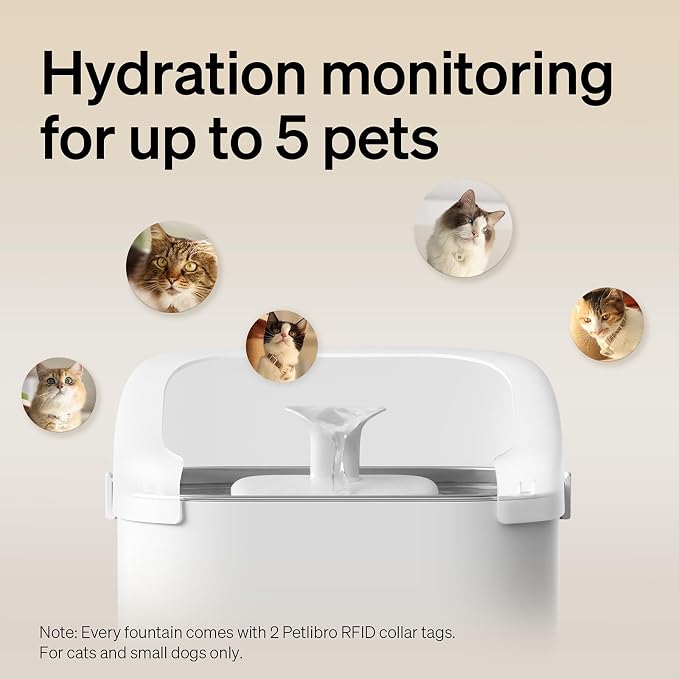 PETLIBRO Cats Water Fountain for Multi Cats, Cat Fountain with RFID Recognition Each Pet, 3L/101oz Pump-Free Cat Water Fountain Stainless Steel Tray, 2.4G Wi-Fi APP Pet Water Fountain x2 Collar Tags - Image 7