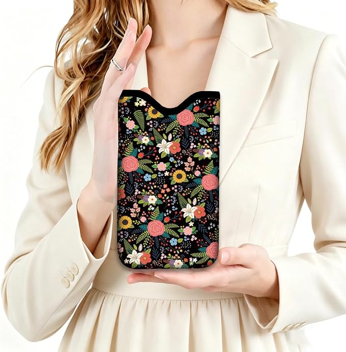 Floral Neoprene Phone Sleeve Pouch with Adjustable Strap Neck Lanyard Fits Most Smartphones, Phone Sleeve Cute Waterproof Crossbody Carrying Cellphone Case Bag for Women 7.1 x 3.9 Inch - Image 8