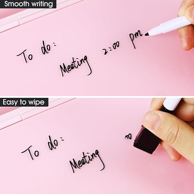 Varhomax Glass Desk Whiteboard Pink with Calculator, Desktop Dry Erase White Board with Storage, to Do List Memo Notepad for Home and Office - Image 5