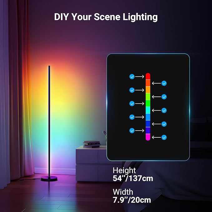 NEEWER NF04 RGB IC W Smart Floor Lamp NEW Version, 1000lm LED Corner Light Compatible with Google Alexa, APP/AI Design/Music Sync/16 Million Color Living Room Bedroom Home Decor Ambient Lighting - Image 9